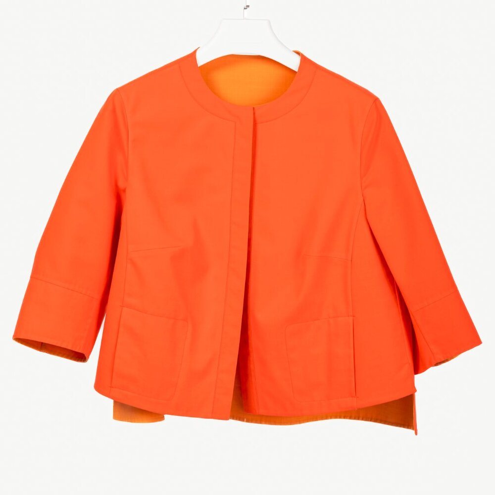 Akris Reversible Firecracker Orange Cotton Trapeze Jacket